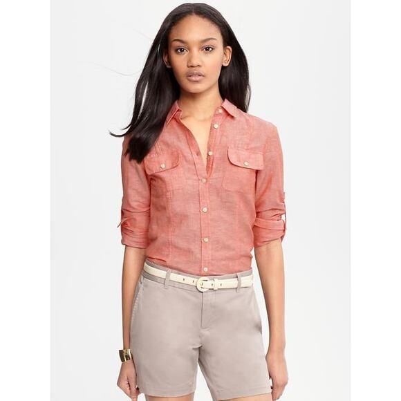Banana Republic Linen & Cotton Button Down Shirt in Fresh Apricot - Picture 1 of 8